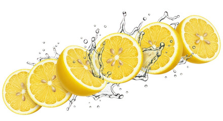 Fresh lemon slices with water splash isolated on transparent background