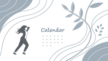 Elegant woman and floral design on calendar template with minimalist aesthetic