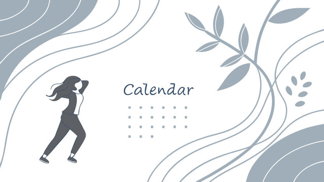 Elegant woman and floral design on calendar template with minimalist aesthetic
