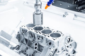 Precision cnc milling machine working on Engine Cylinder Chamber restoration