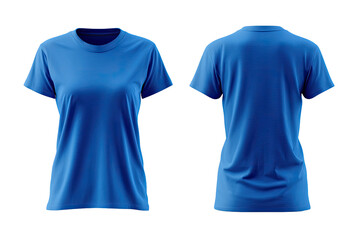 Front and back view of a vibrant royal blue women's t-shirt.  Short sleeves, crew neckline.  Model showcases garment's simple design