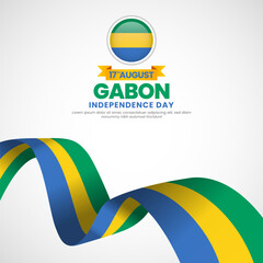 Gabon flag for independence day square banner background with realistic flag