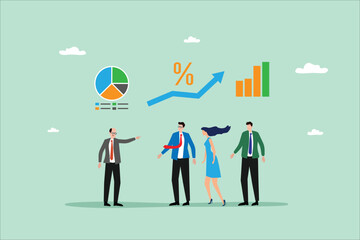 Business Professionals Discussing Percentage Growth and Investment Returns and boss explaining