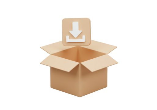 Isolated Open Box with Download Arrow - Data Transfer