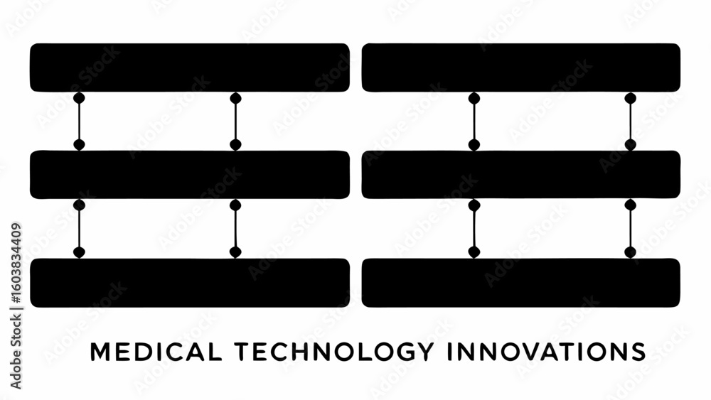 Aufkleber illustration of a network diagram with horizontal bars connected by vertical lines and circles in bl