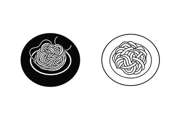 Black and white pasta icons spaghetti noodles