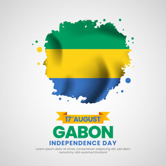 Gabon independence day with Grunge brush painted flag style for square banner background