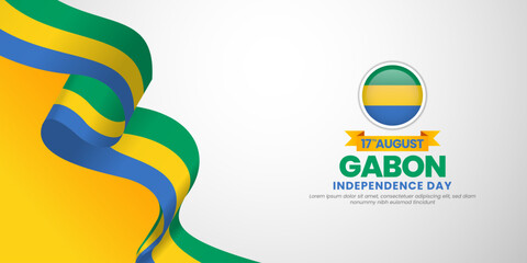 Gabon independence day banner background august 17th design element with waving ribbon flag