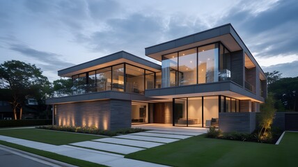 Modern Luxury House with Glass Garage and Scenic Hilltop View