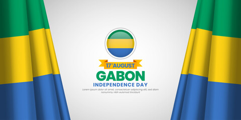 Gabon flag for independence day banner background with blank space area