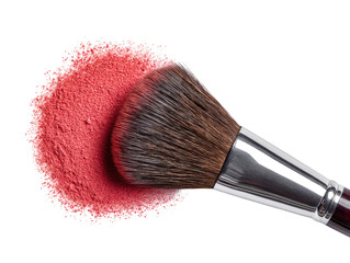 Blush powder and makeup brush close-up