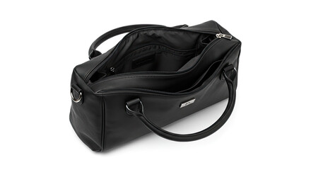 Naklejka premium Elegant Black Leather Handbag Open View.