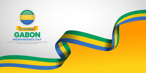 Gabon independence day banner background august 17th design element with waving ribbon flag