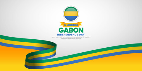 Gabon flag for independence day banner background with blank space area