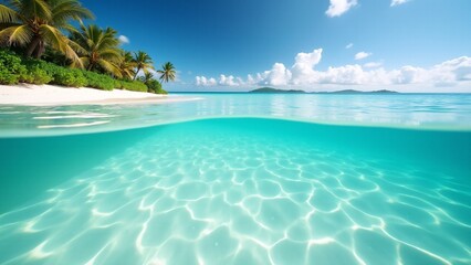 Idyllic Tropical Beach, Clear Underwater Ocean