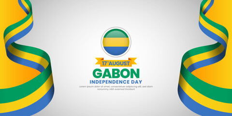 Gabon independence day banner background august 17th design element with waving ribbon flag