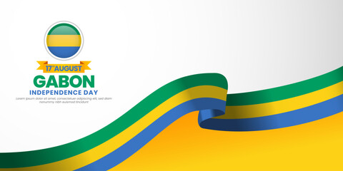 Gabon flag for independence day banner background with blank space area