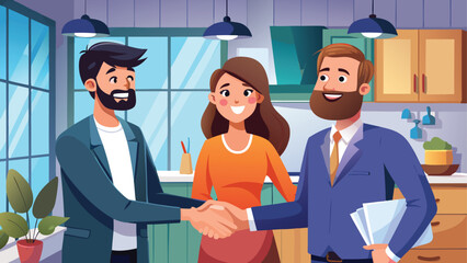 Business professionals shaking hands in a modern office setting