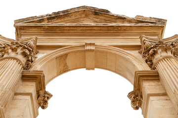 Fototapeta premium Neoclassical Architecture of an Ornate Stone Arch with Columns Against a Transparent Background