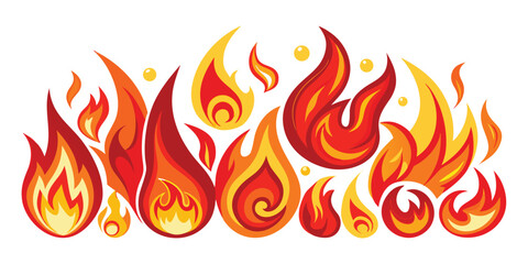 A vibrant vector set of hot, burning fire flames, perfect for design elements or icons, illustrating warmth and danger with fiery orange and yellow light