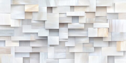 Abstract wall texture pattern with geometric blocks in white tones creating modern background. Minimal design for interior and architecture concepts.