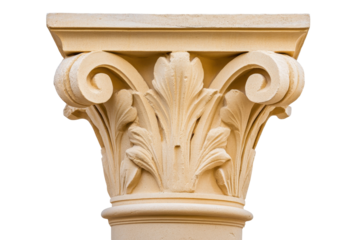 Ornate Classical Column Capstone with Decorative Floral Scrollwork on a Transparent Background