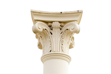 Obraz premium Ornate Classical Stone Column Capital with Intricate Floral Detailing on Transparent Background