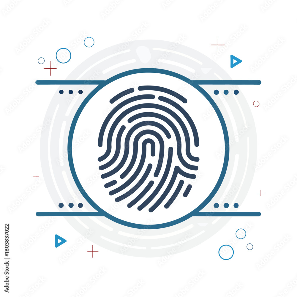 Poster blue fingerprint icon with abstract tech elements biometric