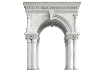 Ornate White Marble Arch with Columns and Decorative Details Against a Transparent Background