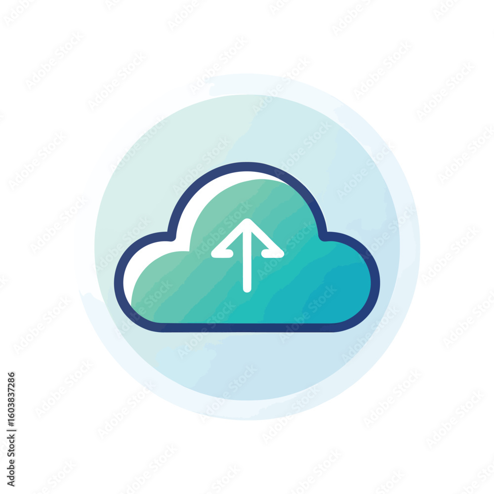 Poster teal cloud icon with white upload arrow data