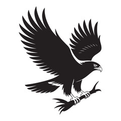 Hawk Silhouette Vector Art,Flying Hawk Silhouette Icon,Hawk Bird Black Silhouette,Wild Hawk Vector Isolated,Hawk Outline on White BG,Resizeable And Editable