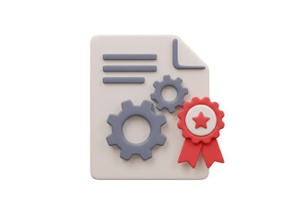 Isolated Document with Gears and Ribbon Seal Symbolizing Certified Process