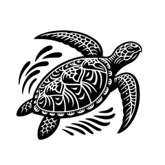 A patterned sea turtle swimming gracefully in vector illustration
