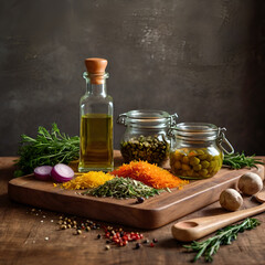 olive oil and spices, AI generative 
