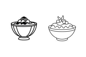 Desserts in bowls with fruit cherry berries