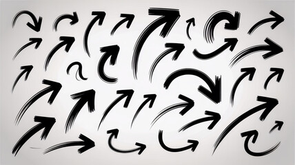 A collection of 30 hand-drawn black arrows on a white background.