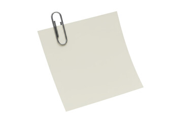 Isolated Sticky Note Attached with Paperclip Representing Reminder and Organization