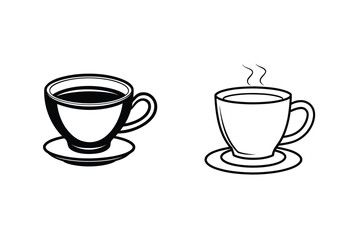 Black and white coffee cups with steam saucer
