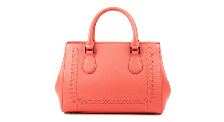 Elegant Coral Leather Handbag Isolated.