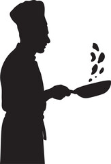 Vector Silhouette of a Chef Tossing Food in Frying Pan with Bold Graphic Contrast and Minimalist Style