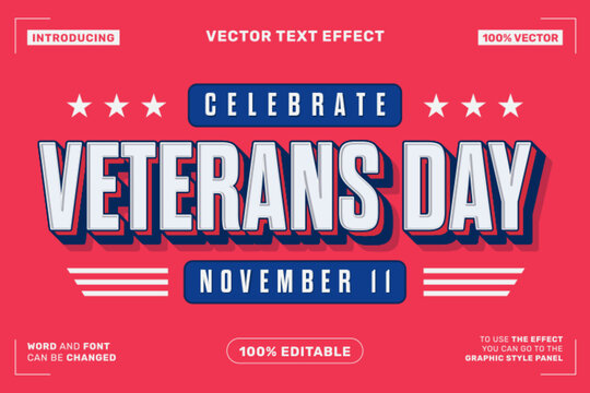 Veterans Day Retro Cartoon Style Editable Text Effect