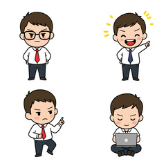 Four cartoonstyle office worker illustrations displaying varied emotions