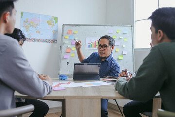 Male Teacher In Glasses Directs Students While Pointing To Whiteboard And Leading A Discussion