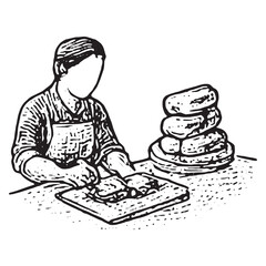 Vintage Black and White Chef Preparing Dough Illustration