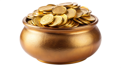  set of golden coins in gold pot  isolated on white background PNG, AI GENERATED