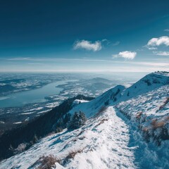 Snowy mountain peak with valley view