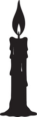 Vector Black Candle with Dripping Wax and Flickering Flame on White Background in Minimalist Style