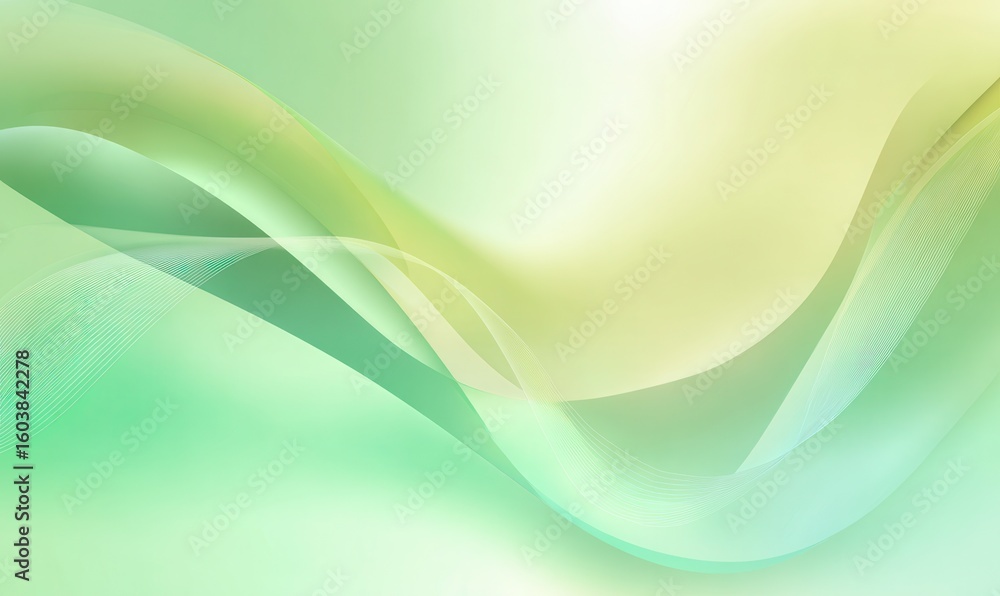 Poster light green background with abstract wavy lines, a light and soft color scheme, a light green gradie