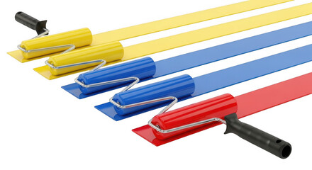 Colorful strapping tools with bands isolated on transparent background