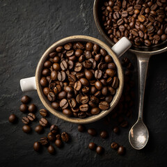 coffee beans in a cup, AI generative 